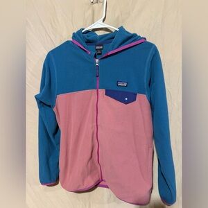 Patagonia Girls Jacket Large Micro D Snap T 12 Fleece Zip Hoodie Navy Pink YOUTH
